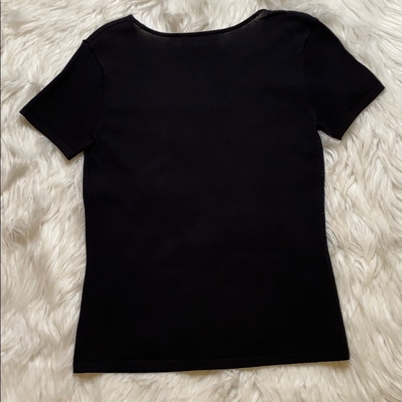 Alfani Petite Black Knit Top w/ Blue/Brown Flowers - Picture 4 of 4